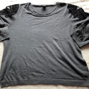 Worthington Gray Sweatshirt with Black Lace Shoulders